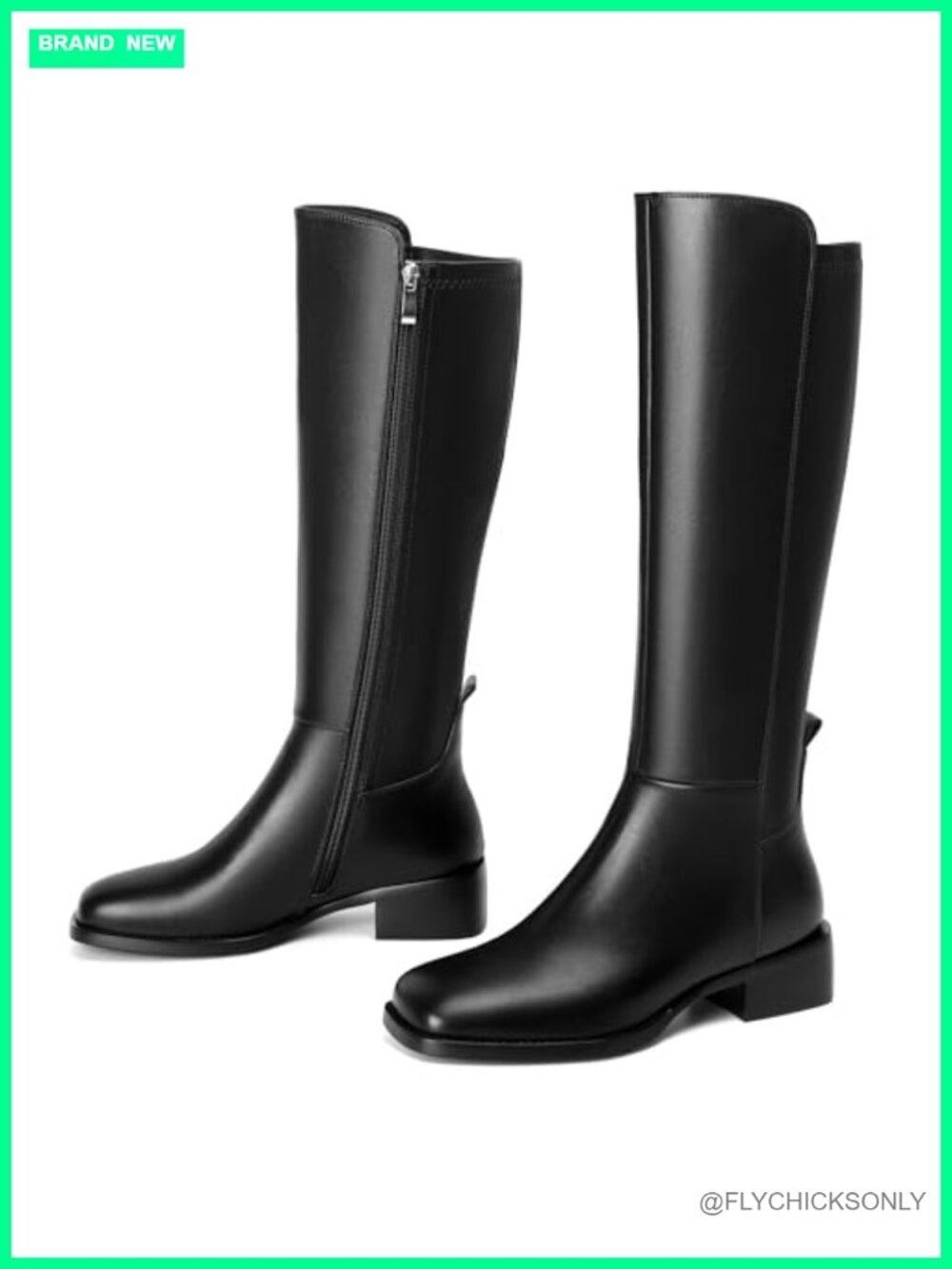 Women's Wide Calf Knee-High Riding Boots Faux Leather Square Toe Block Heel